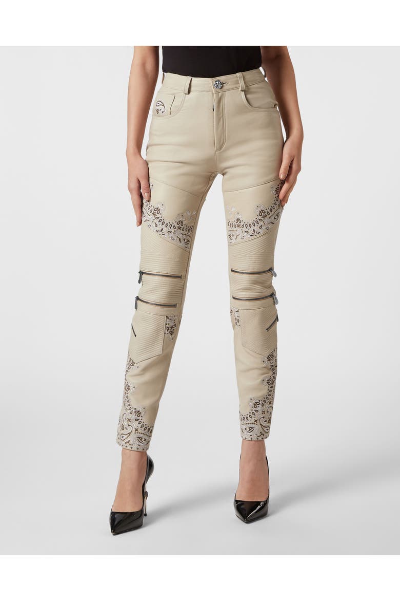Leather Trousers Paisley Women, Main, color, beige