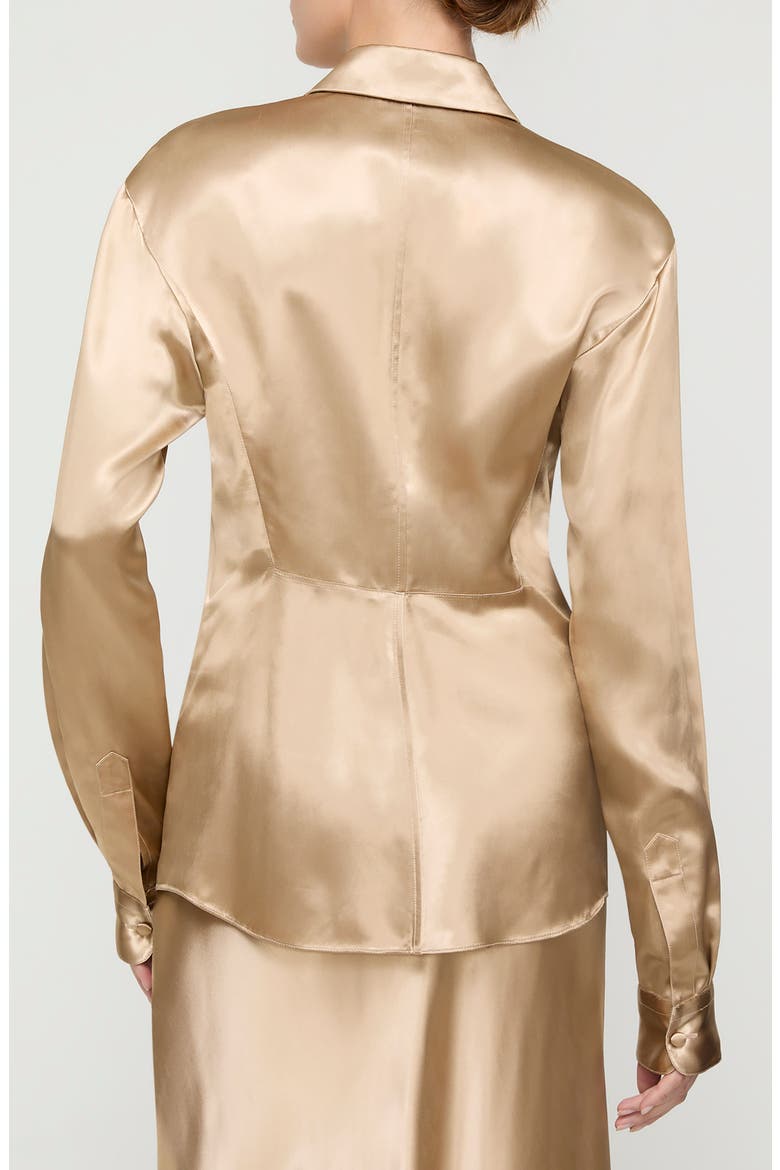 Fitted Silk Stretch Charmeuse Button-Up Shirt, Alternate, color, NATURAL GOLD