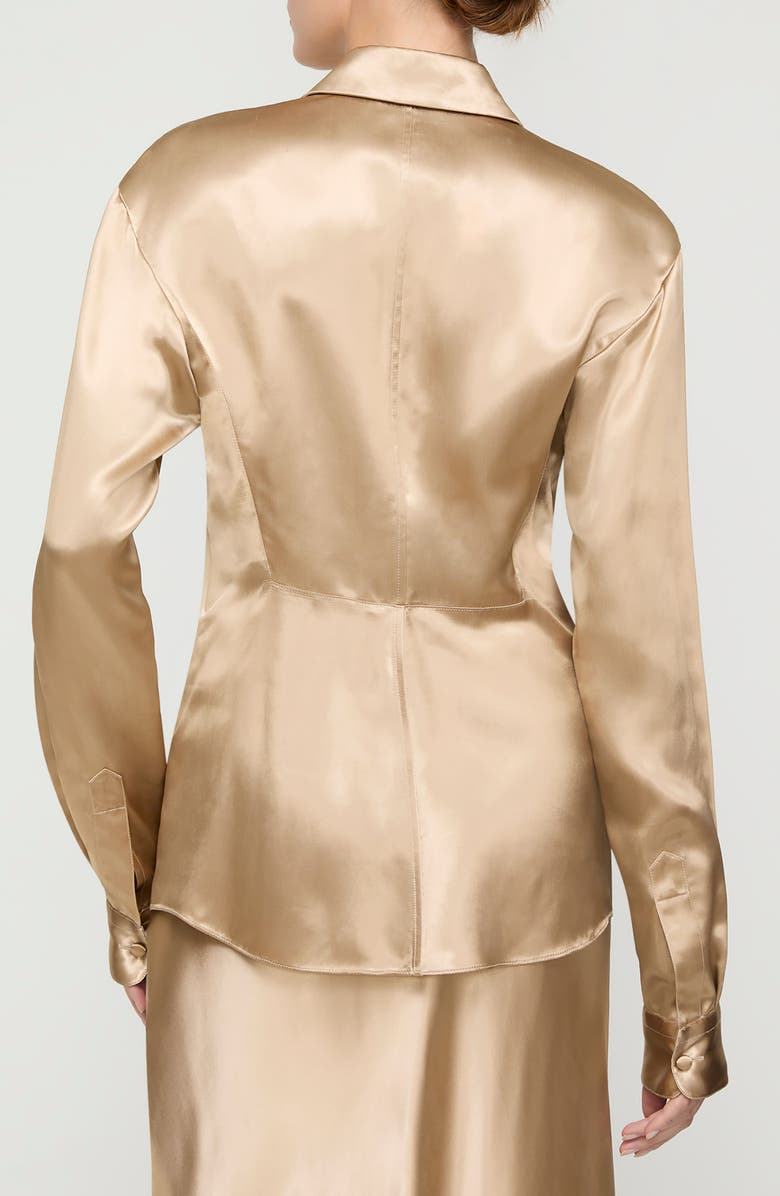 Lafayette 148 New York Fitted Silk Stretch Charmeuse Button-Up Shirt, Alternate, color, Natural Gold