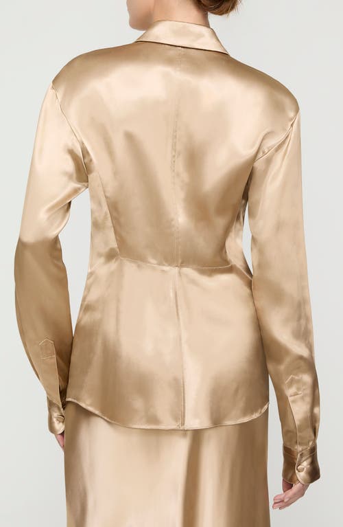 Lafayette 148 New York Fitted Silk Stretch Charmeuse Button-up Shirt In Brown