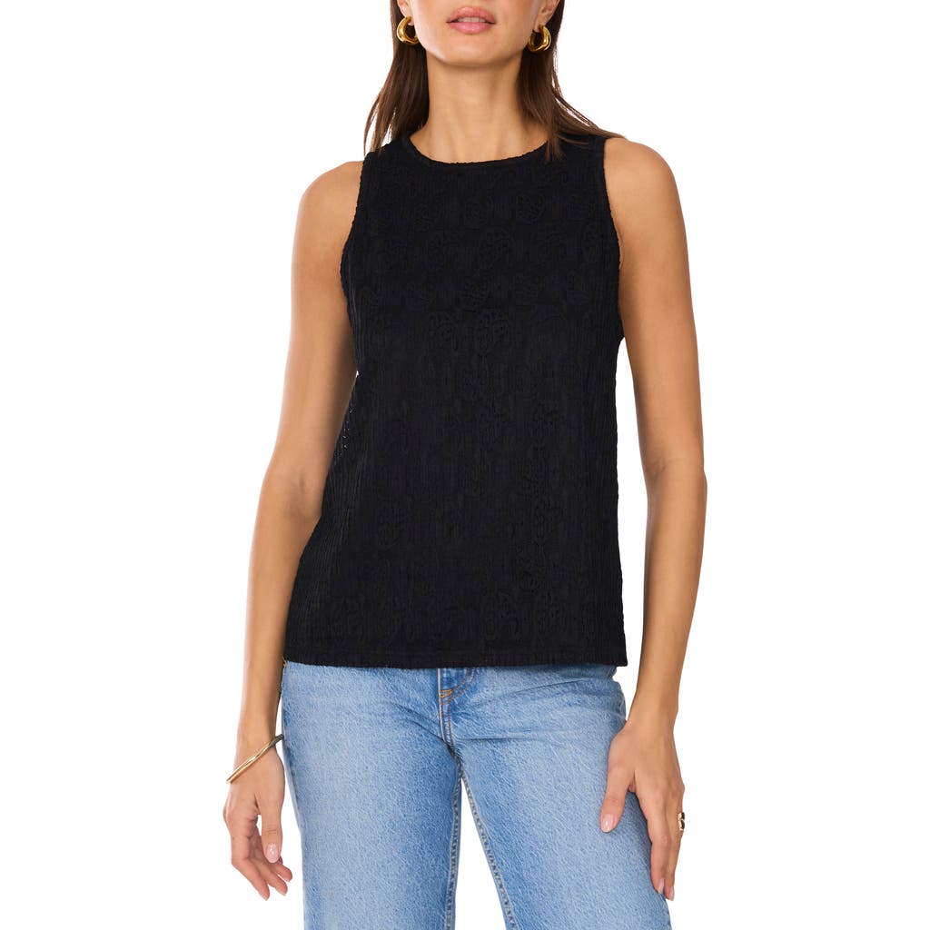 Vince Camuto Paisley Lace Tank In Rich Black