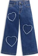 Mini Boden Kids' Wide Leg Heart Patch Jeans