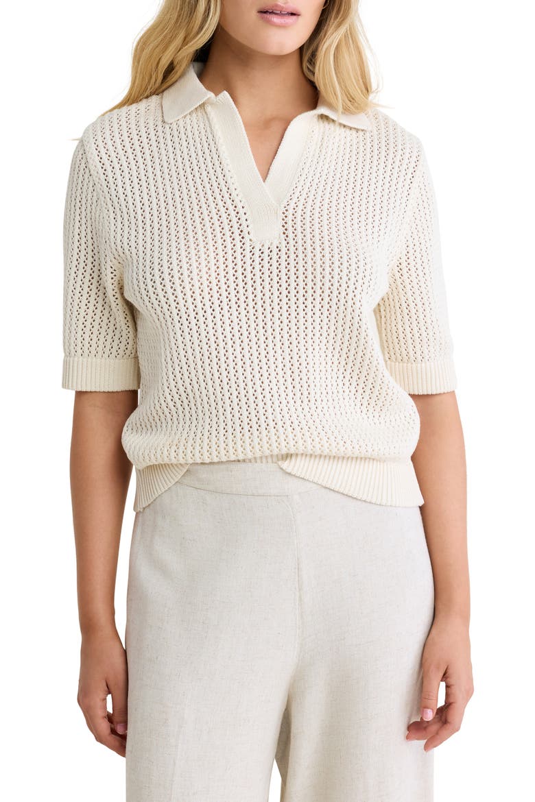 Open Stitch Polo Sweater, Main, color, SAND