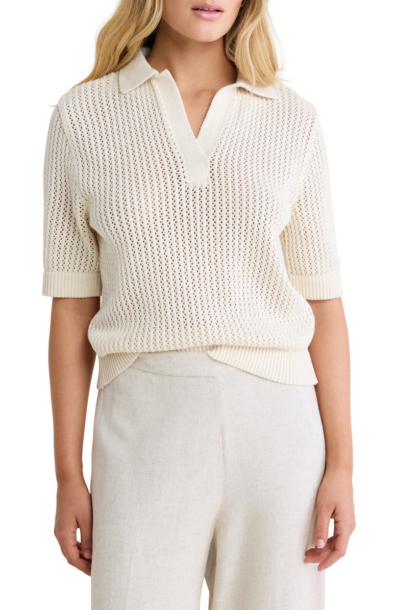 nz BY NIC AND ZOE Open Stitch Polo Sweater, Main, color, Sand