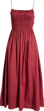 MOON RIVER Smocked Tie Back Midi Dress