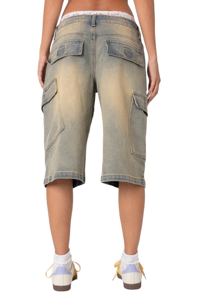 Lace Boxer Waist Nonstretch Denim Bermuda Shorts, Alternate, color, BLUE-VINTAGE-WASHED
