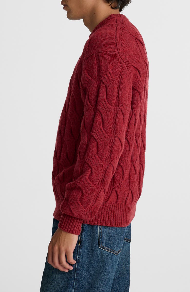 Madewell Crewneck Cable Knit Wool Blend Sweater, Alternate, color, Heather Garnet