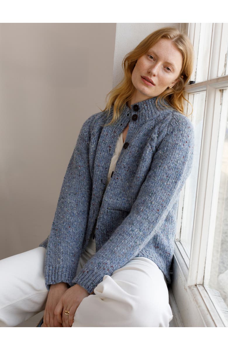 Celtic & Co. Donegal Funnel Neck Cardigan, Alternate, color, Vintage Blue