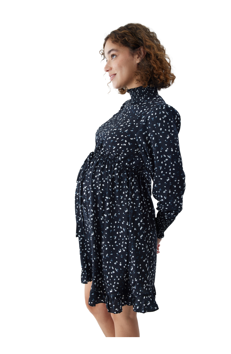 Ingrid & Isabel Maternity Smocked Mock Neck Mini Dress, Alternate, color, Black/White Dot
