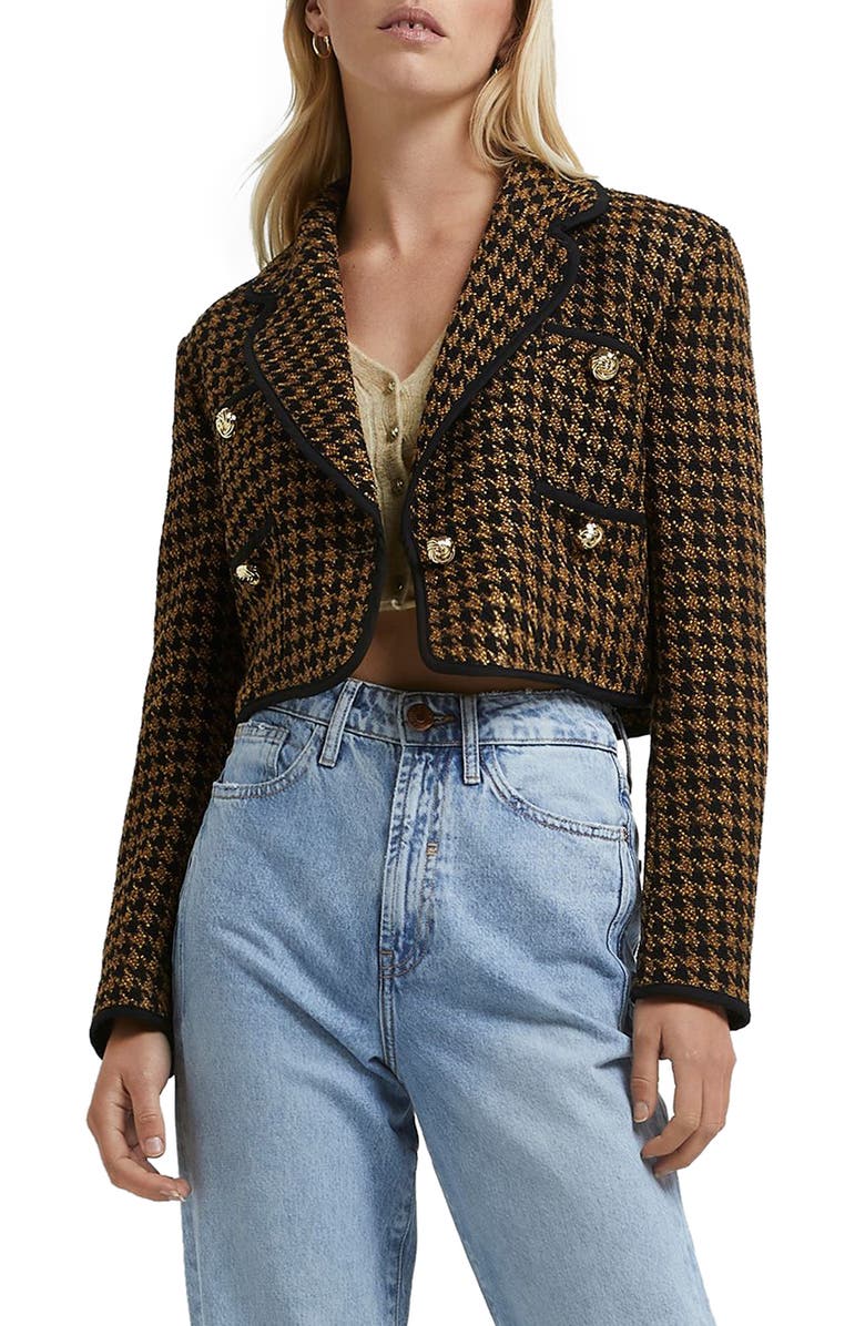 River Island Boxy Herringbone Bouclé Trophy Jacket, Main, color,