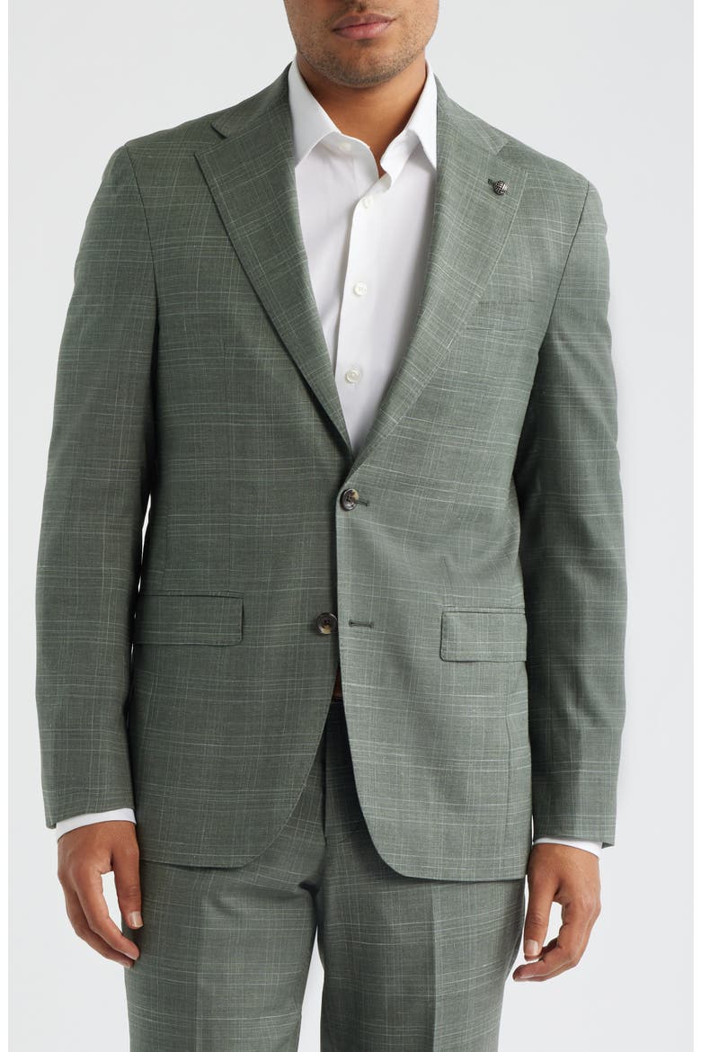 Midland Contemporary Fit Sage Green Windowpane Check Slub Wool Blend Suit, Alternate, color, SAGE
