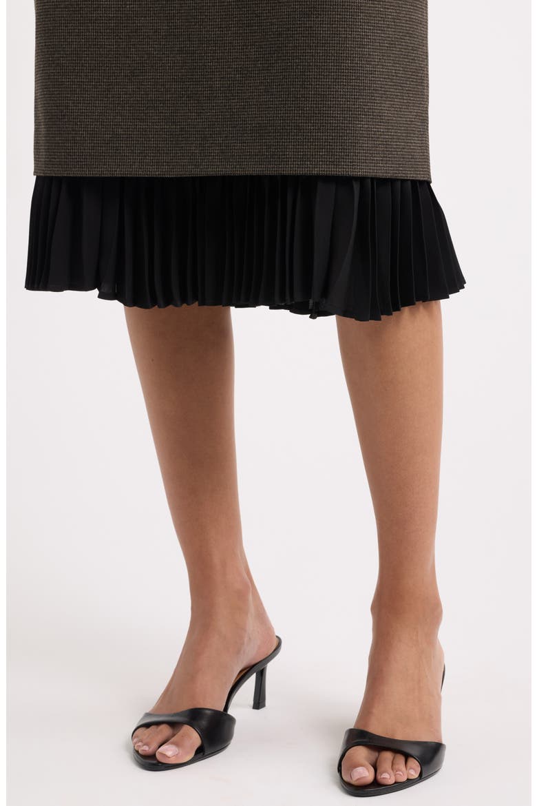 Patterned Pleat Trim Midi Skirt, Alternate, color, BLACK- BROWN MICRO CHECK