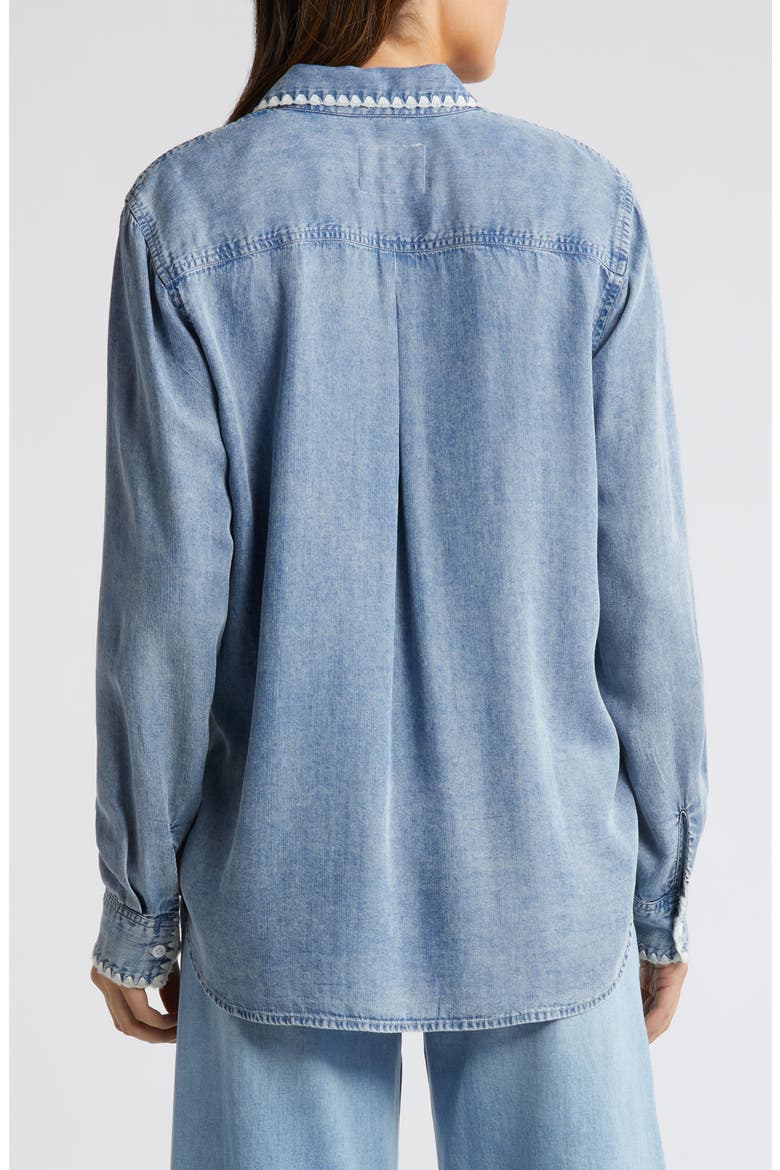 Saya Embroidered Detail Chambray Button-Up Shirt, Alternate, color, MEDIUM CLOUD WASH