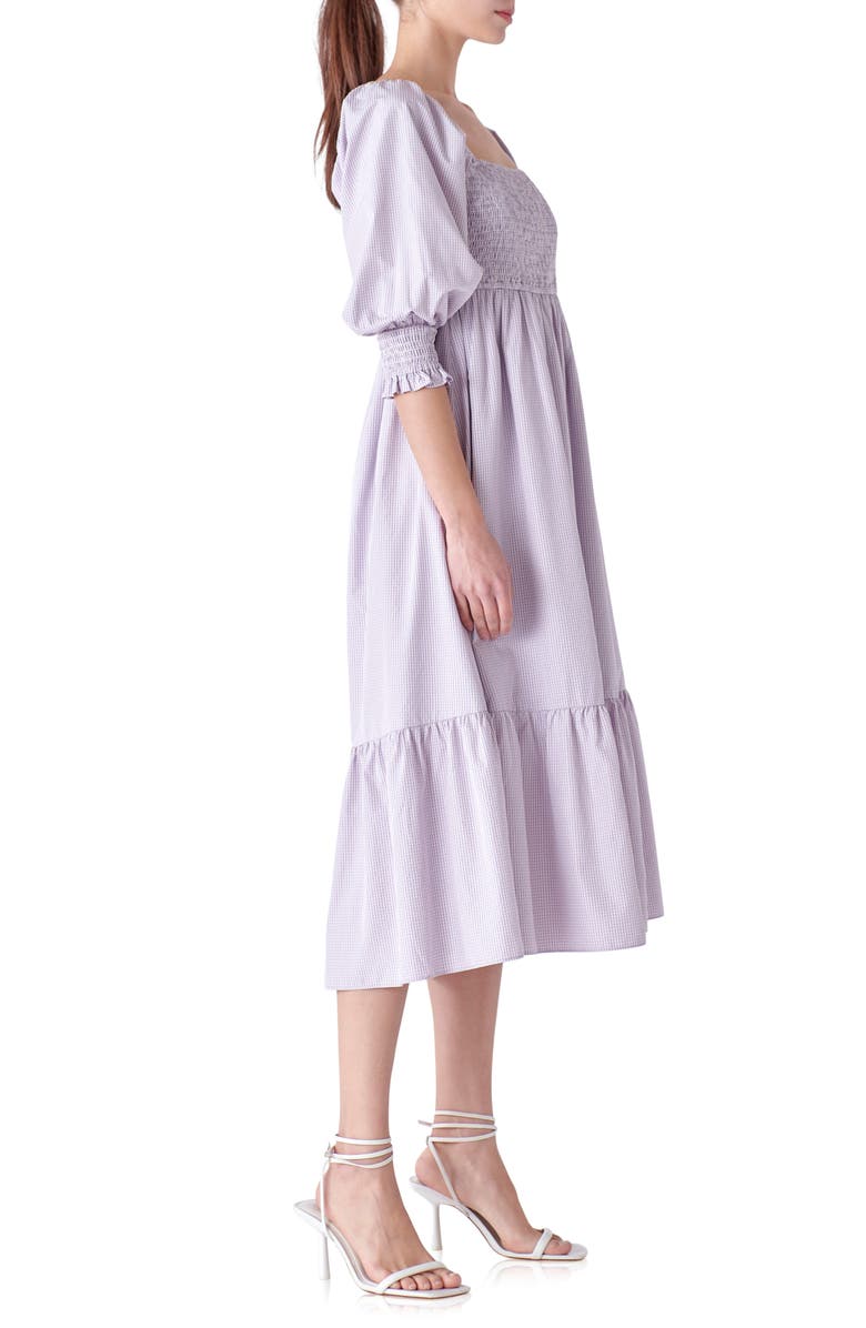 English Factory Gingham Smocked Puff Sleeve Midi Dress, Alternate, color,
