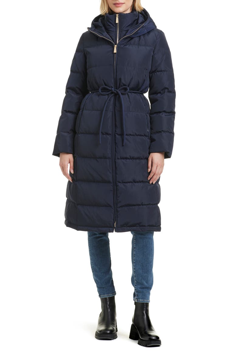 quilted down puffer coat with quilted zip bib, Main, color, MIDNIGHT NAVY