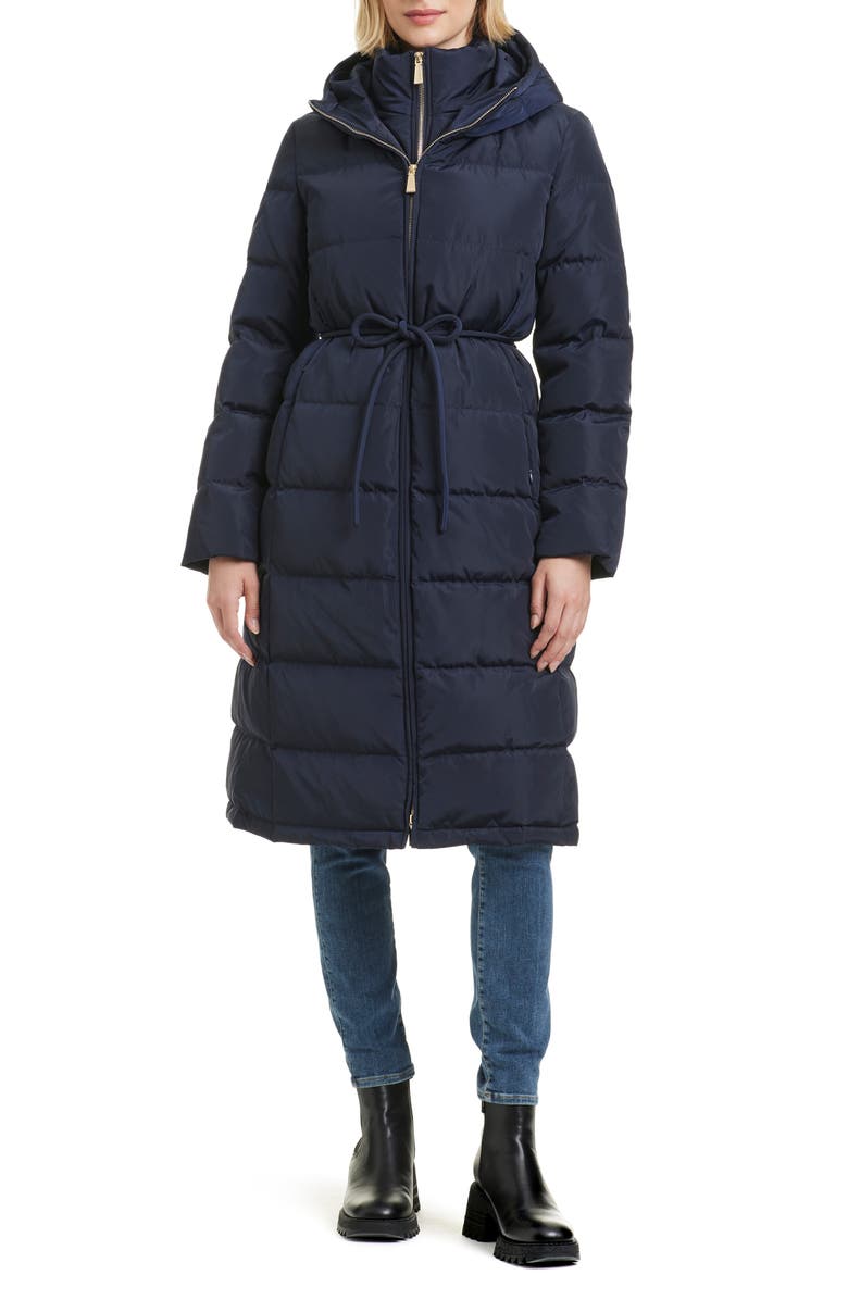 Kate Spade New York quilted down puffer coat with quilted zip bib, Main, color, 