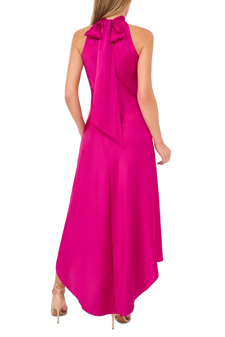 Tie Back Sleeveless High/Low Satin Gown, Alternate, color, LUSH MAGENTA