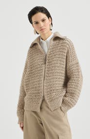 Brunello Cucinelli Dazzling soft virgin wool and cashmere net cardigan