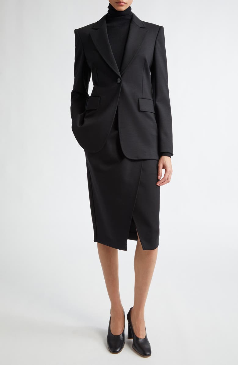 Max Mara Fervida Drape Front Wool Skirt, Alternate, color, Black