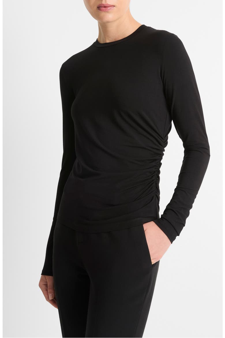 Side Drape Crewneck Top, Alternate, color, BLACK