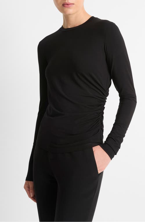 Vince Side Drape Long Sleeve Crewneck Tee In Black