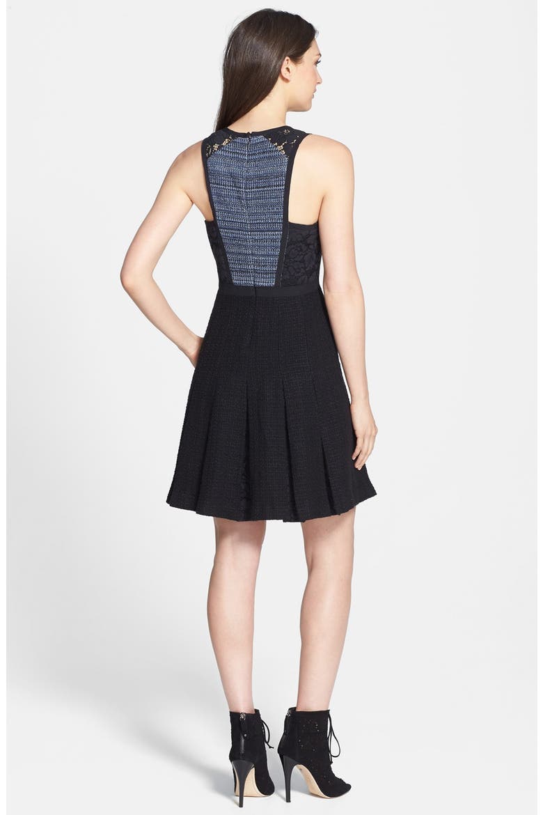 Lace & Tweed A-Line Dress, Alternate, color, INDIGO