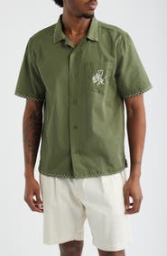 Service Works Border Embroidered Short Sleeve Button-Up Shirt