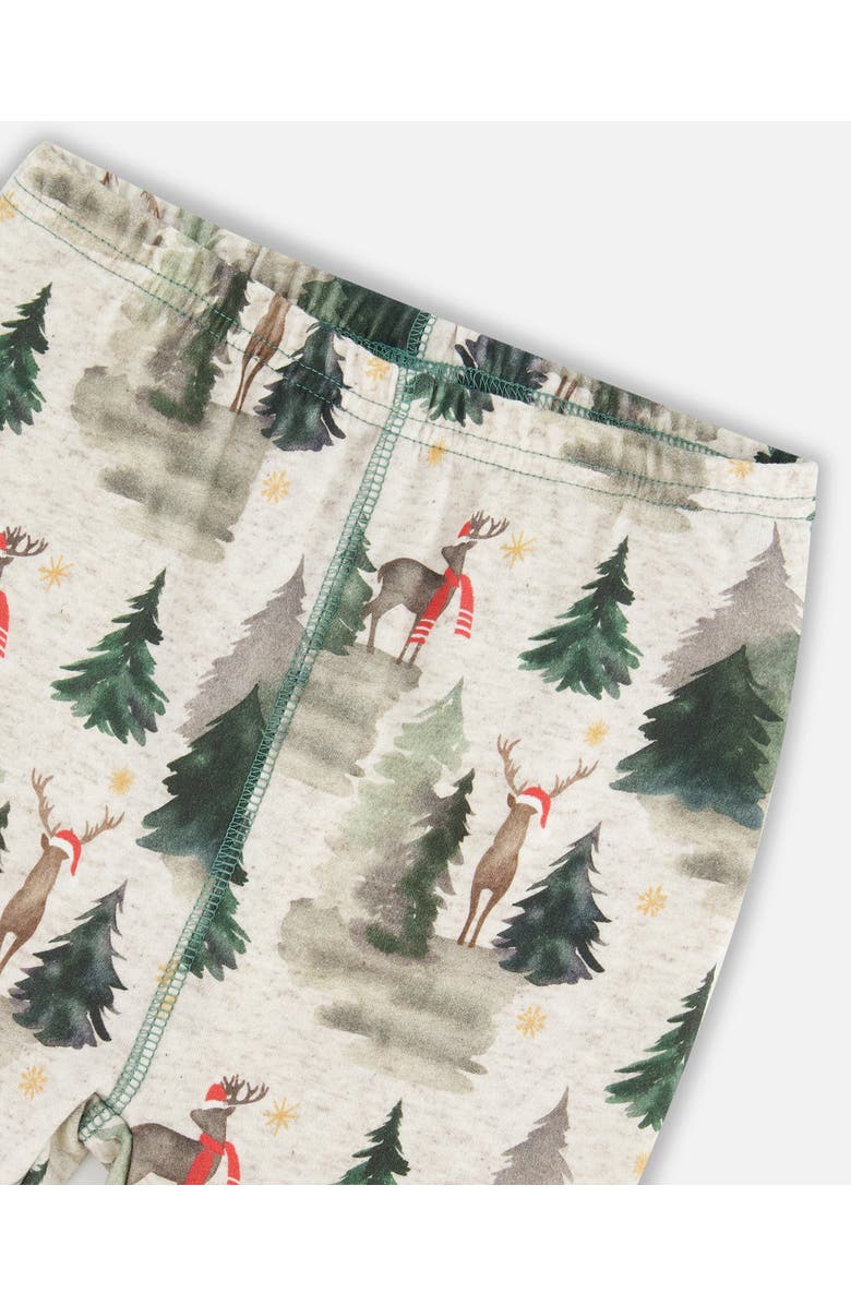 Deux par Deux Baby Boy's Organic Cotton Two Piece Pajama Set Gray Mix And Green Printed Reindeer, Alternate, color, 