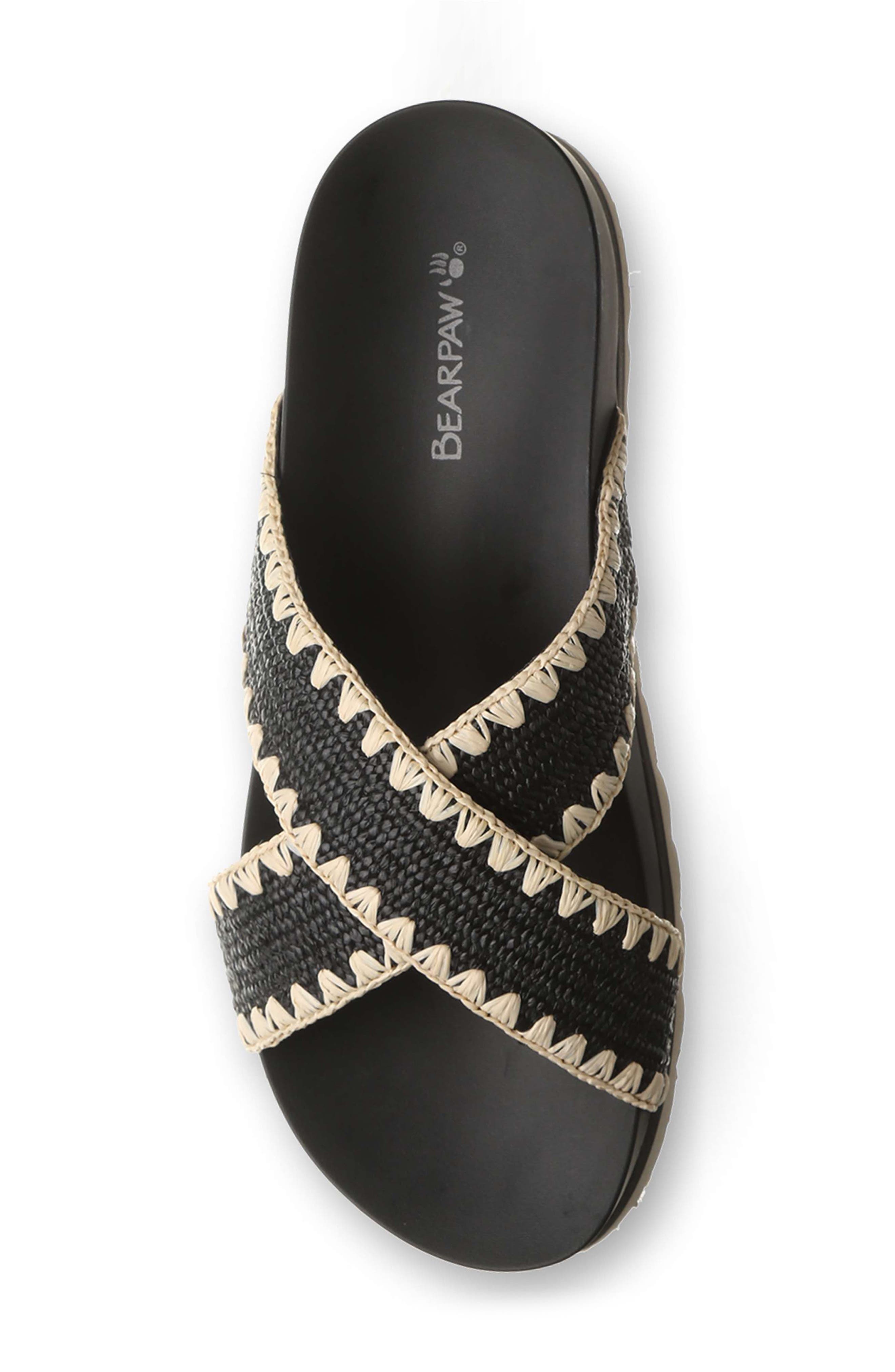 BEARPAW <p>Carina Faux Leather Slide Sandal (Women) </p>, Alternate, color, Black