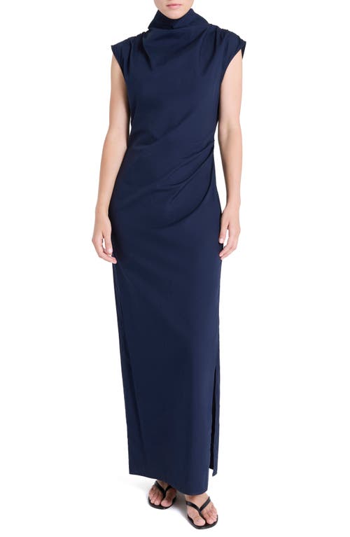 Twp Gathered Mock Neck Maxi Dress In Blue