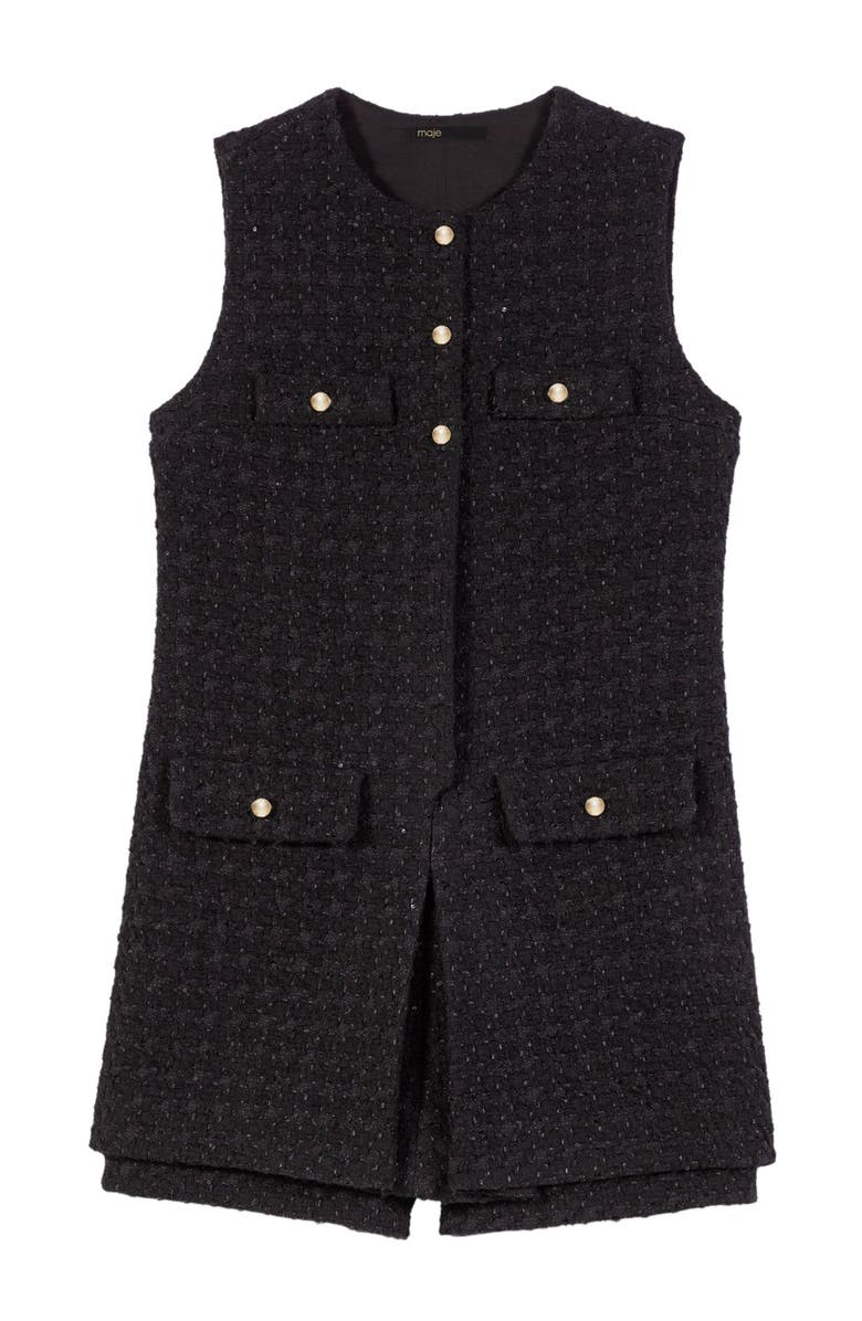 maje Tweed playsuit with rhinestones, Alternate, color, Black