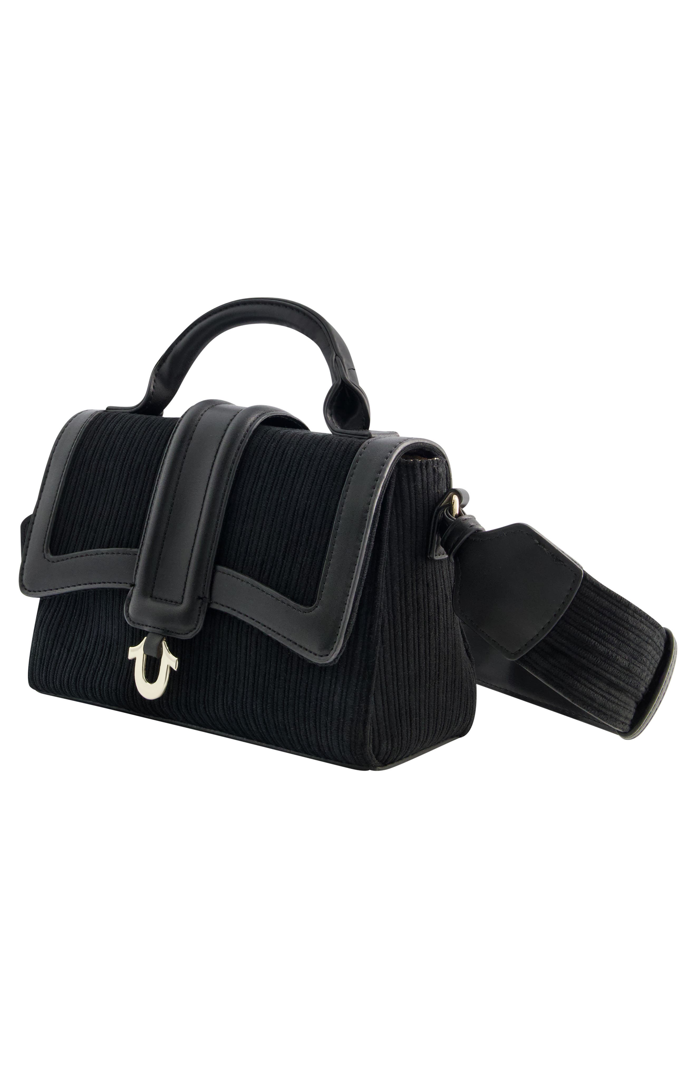 True Religion Corduroy Horseshoe Flap Bag, Alternate, color, Black