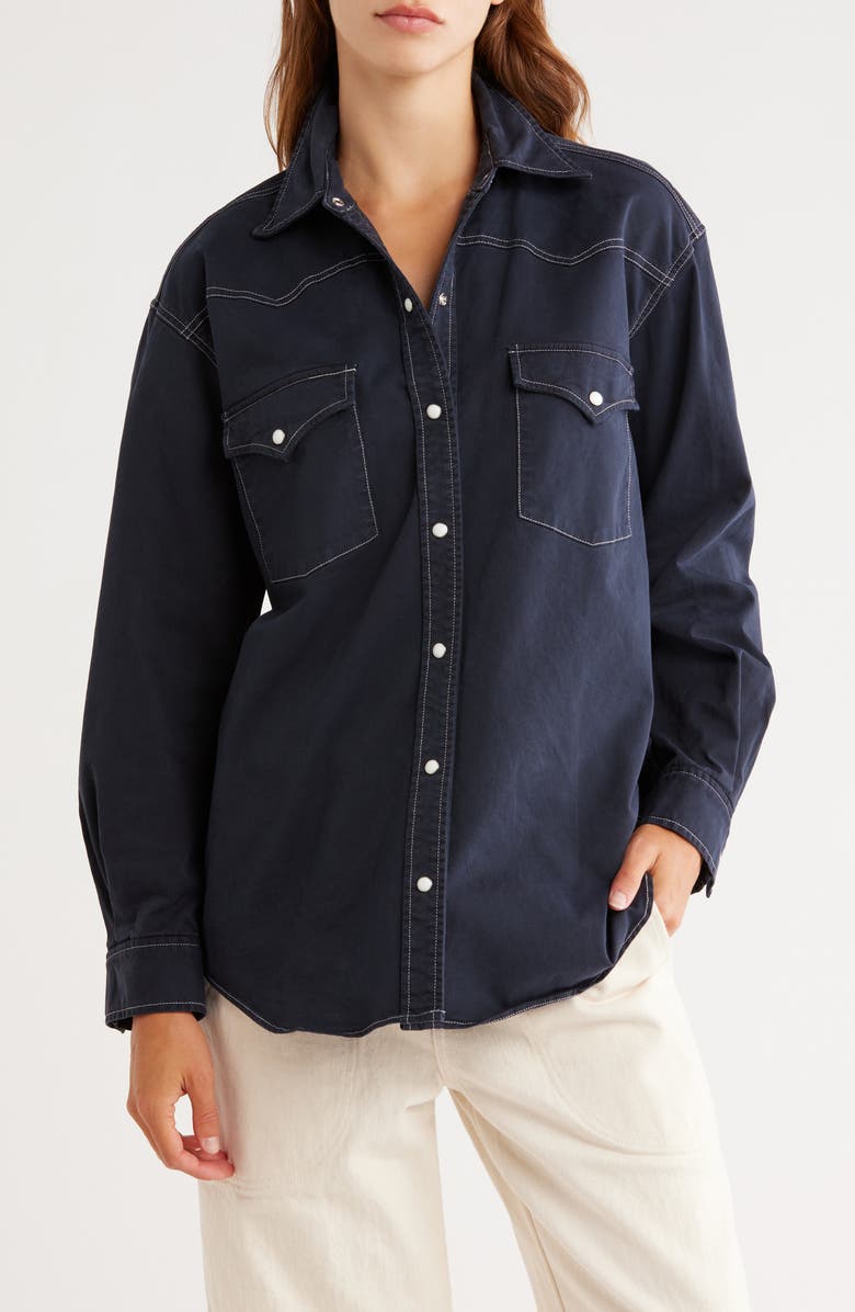 TWP Dutton Oversize Long Sleeve Western Shirt, Main, color, Midnight