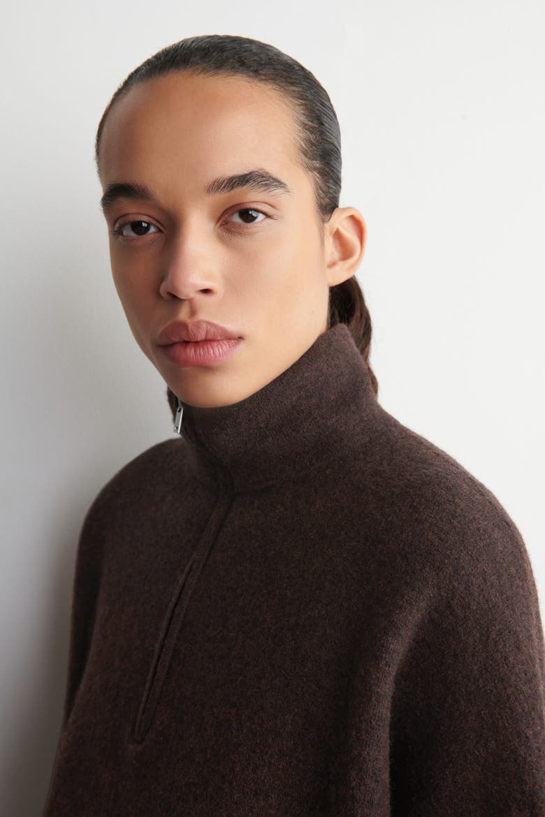 Boiled Merino Wool Zip-up Jumper, Alternate, color, BROWN MÉLANGE