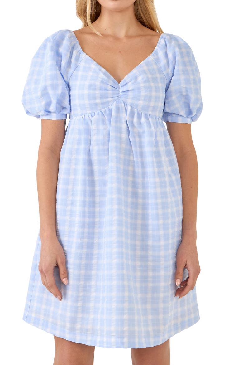Plaid Babydoll Minidress, Alternate, color, POWDER BLUE