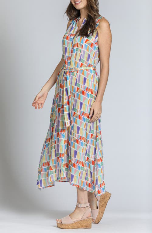 Apny Print Sleeveless Maxi Shirtdress In Purple/lime/yellow Multi