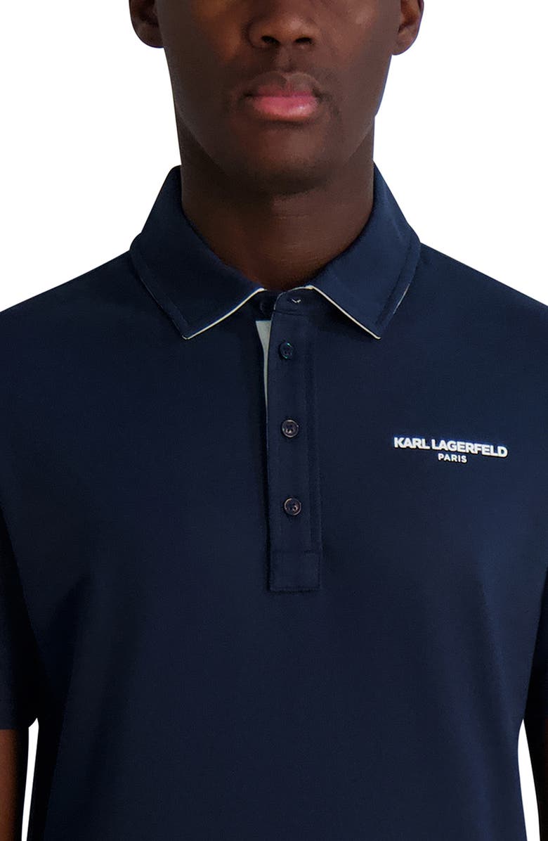 KARL LAGERFELD PARIS Logo Chest Stretch Cotton Polo, Alternate, color, Navy