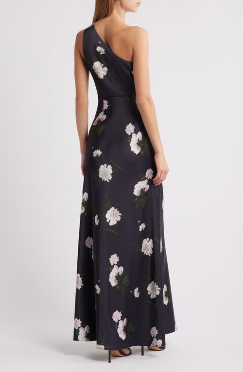 SACHIN & BABI SACHIN & BABI DELPHINE FLORAL ONE-SHOULDER SATIN CREPE GOWN