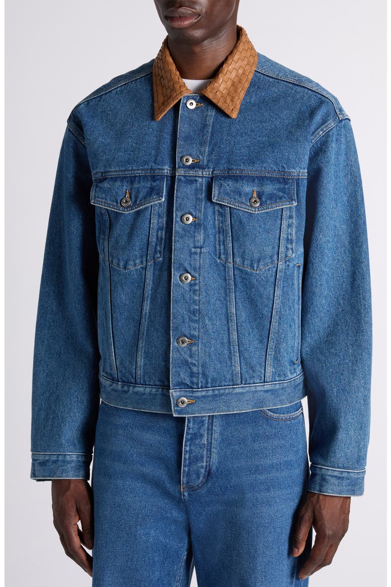 Intrecciato Collar Denim Jacket, Alternate, color, 4300 MID BLUE