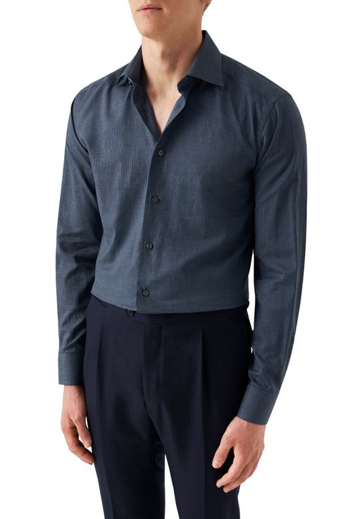 Slim Fit Mini Houndstooth Cotton Flannel Dress Shirt