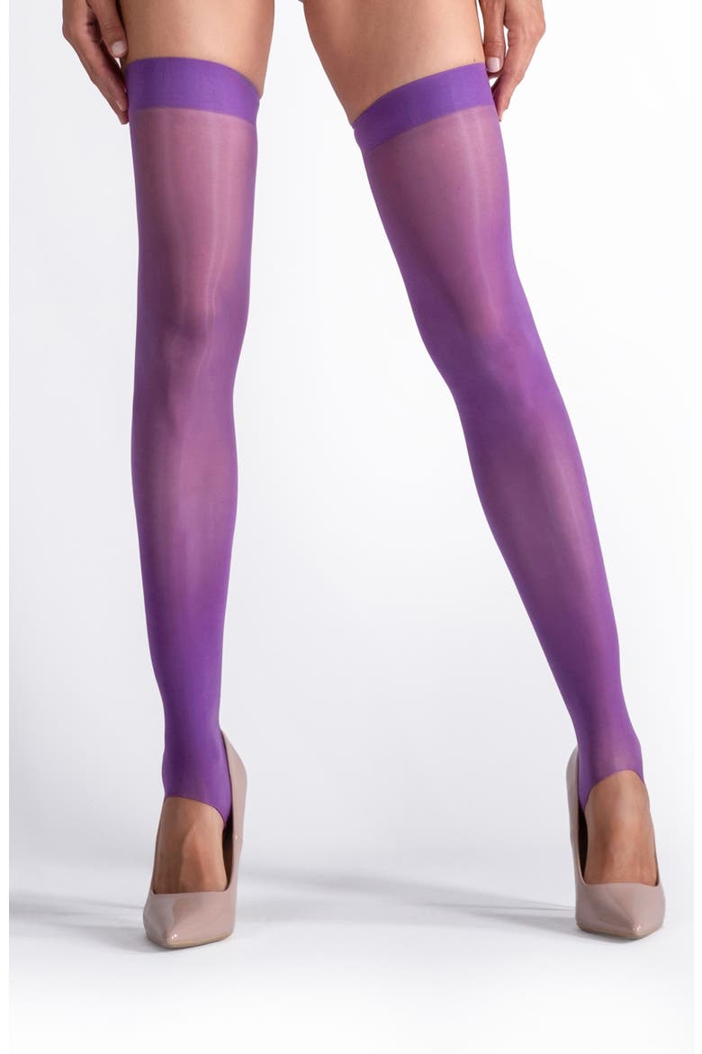 2 Pairs of Glossy Stirrup Thigh Highs, Alternate, color, Purple