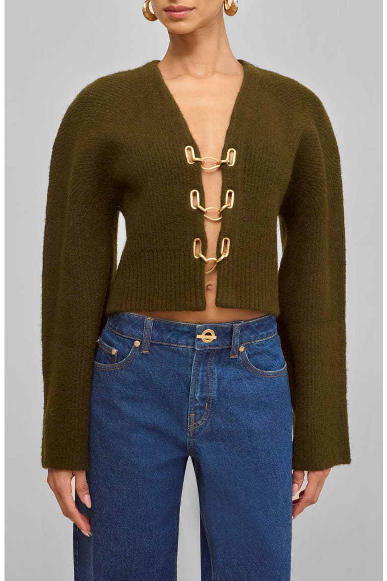 Mayalu Crop Rib Cardigan, Main, color, DEEP ROSEMARY
