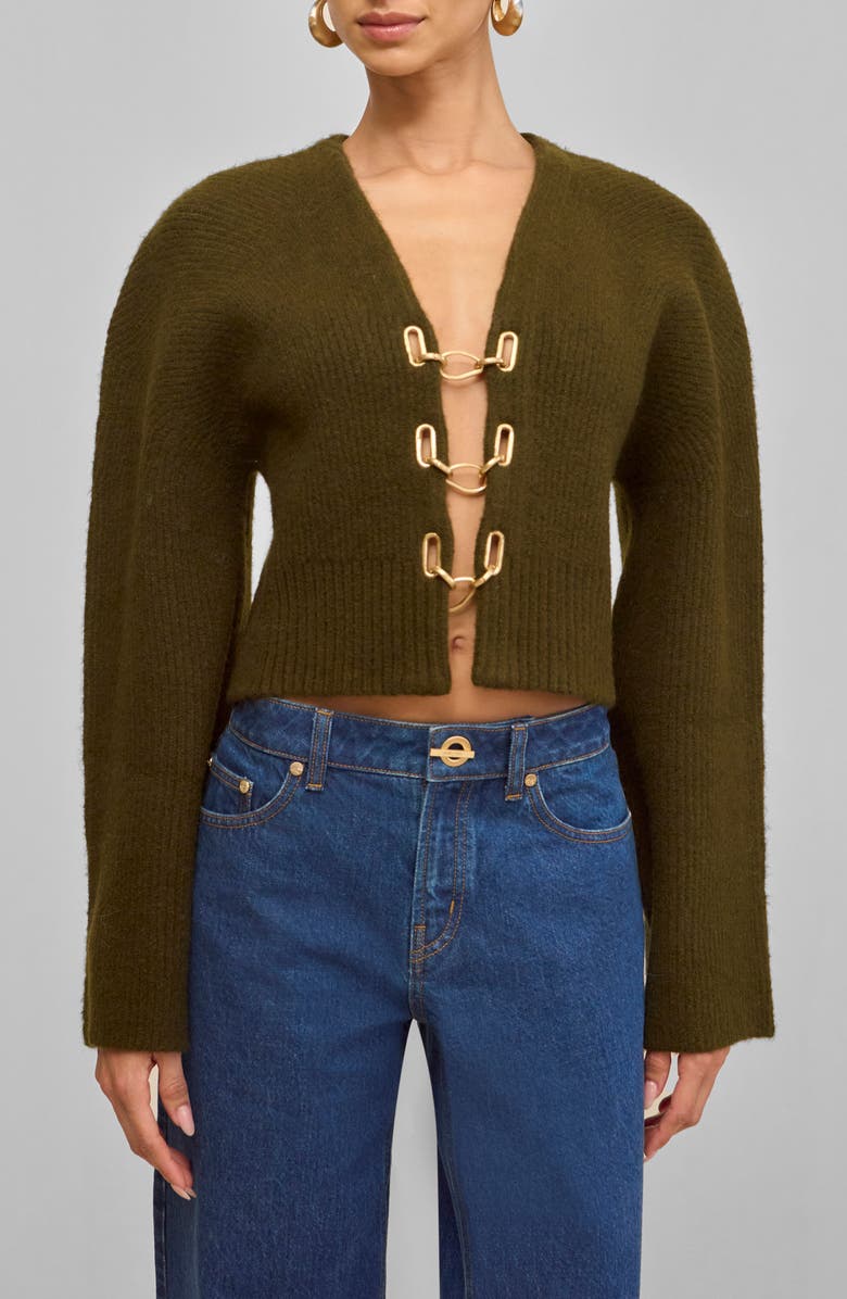 Cult Gaia Mayalu Crop Rib Cardigan, Main, color, Deep Rosemary