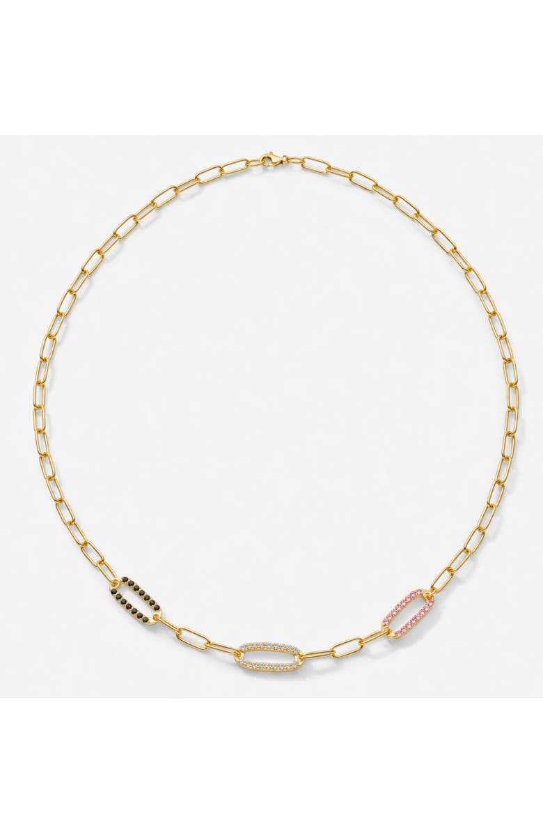 Donatello Gian Paperclip Crystal Necklace, Main, color, Gold
