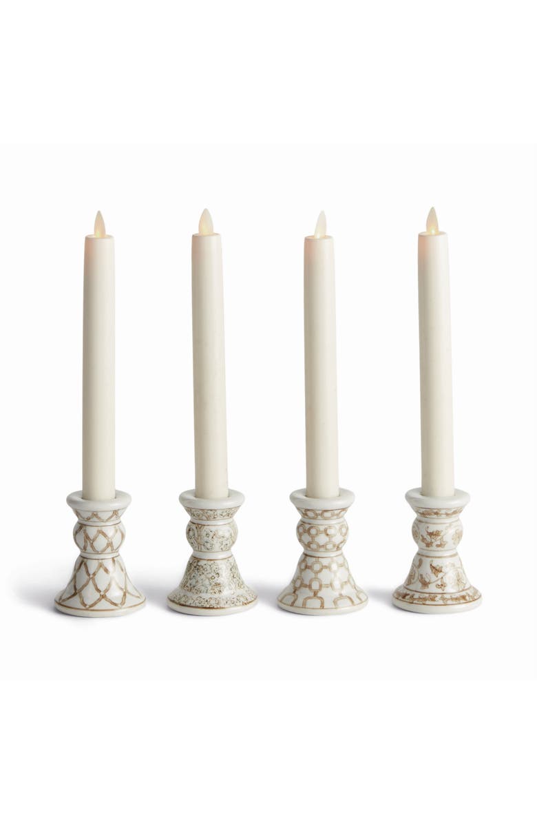Napa Home & Garden Province Mini Taper Holders, Set of 4 - Brown & White, Main, color, Brown