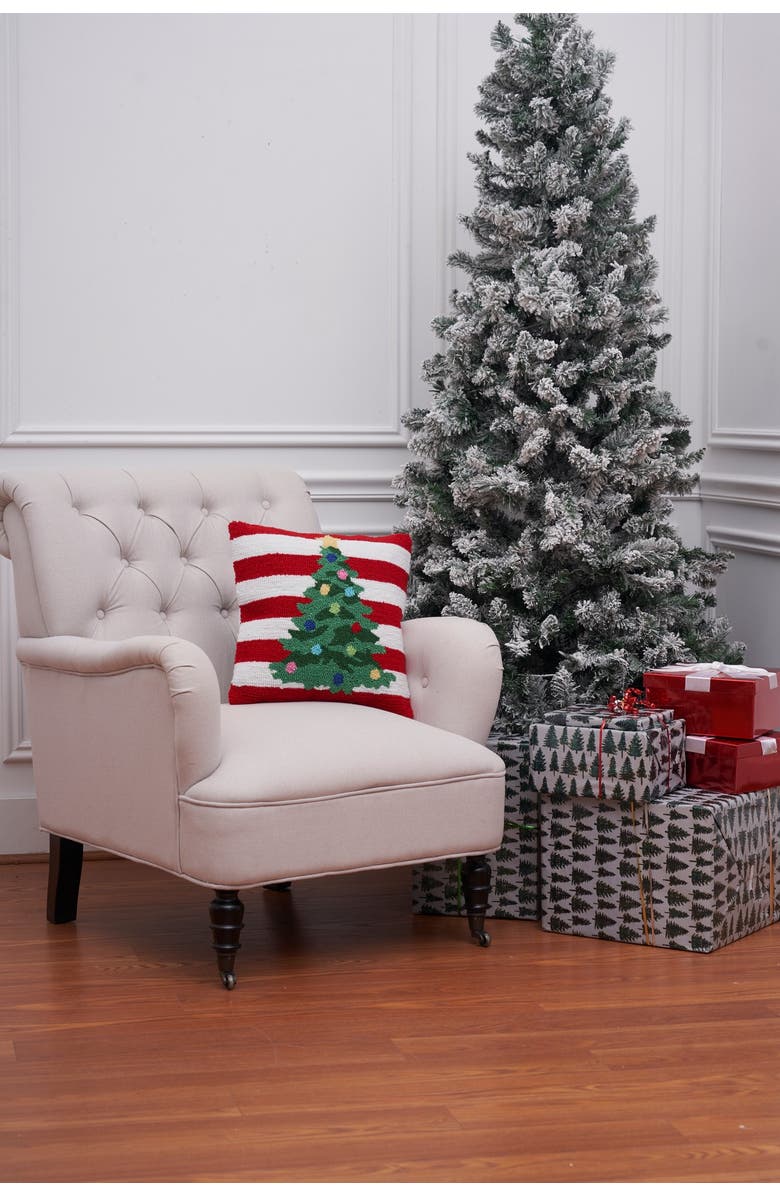 C&F Home Christmas Tree & Candy Cane Striped Hooked Accent Throw Pillow 16" x 16", Alternate, color,