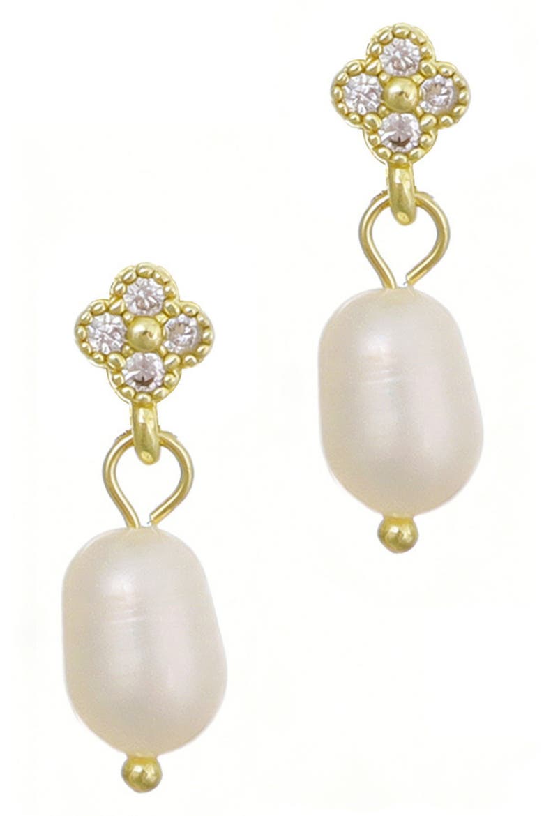 14K Gold Plated Cubic Zirconia & Freshwater Pearl Drop Earrings, Alternate, color, GOLD/ WHITE
