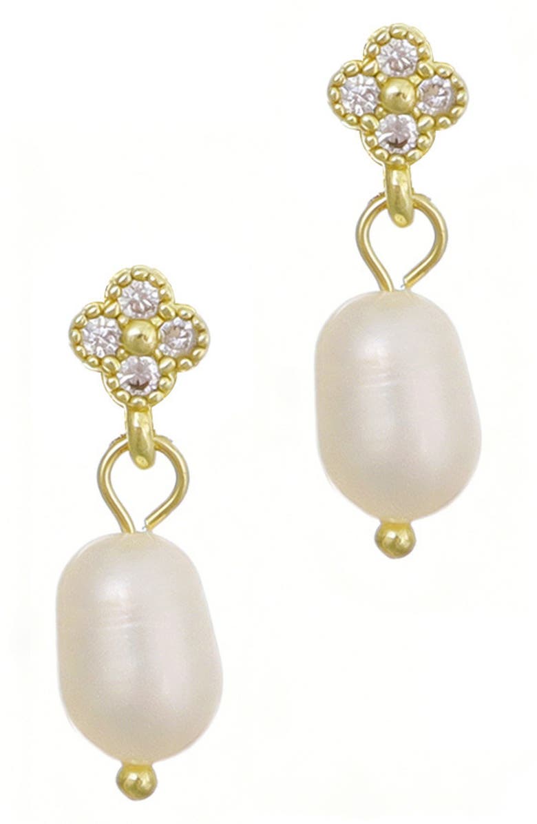 Adornia 14K Gold Plated Cubic Zirconia & Freshwater Pearl Drop Earrings, Alternate, color, Gold/ White