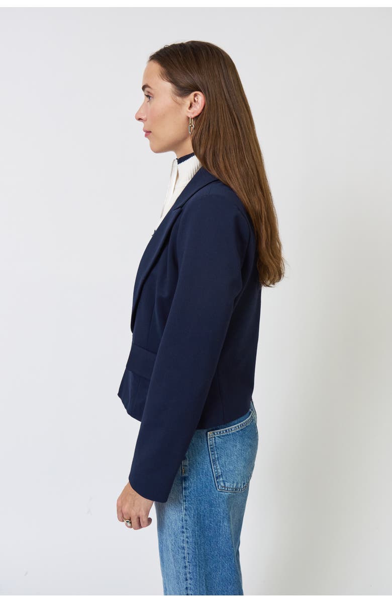 Central Park West Chelsea Rugby Stripe Sweater Dickey Jacket, Alternate, color, Navy