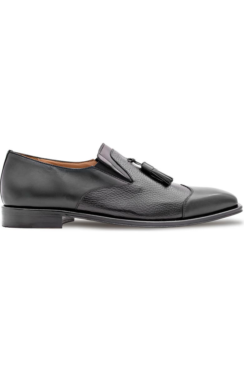Mezlan Tassel Ornament Leather Loafer, Alternate, color, Black
